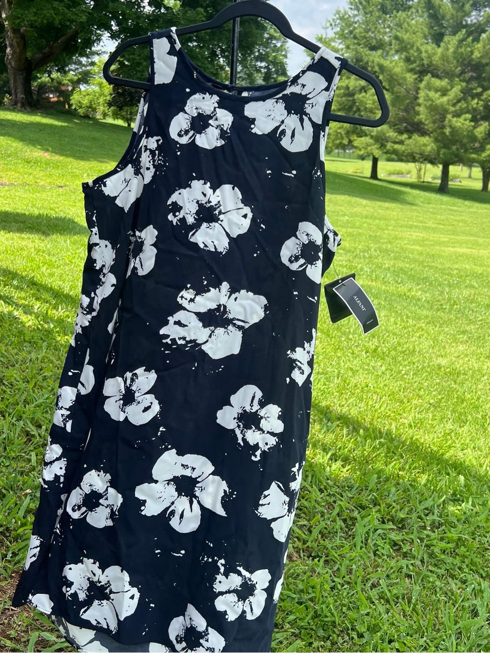 Alfani Black & White Floral Asymmetrical Dress
